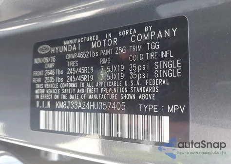 2017 Hyundai Tucson Sport from USA, damaged, VIN KM8J33A24HU357405